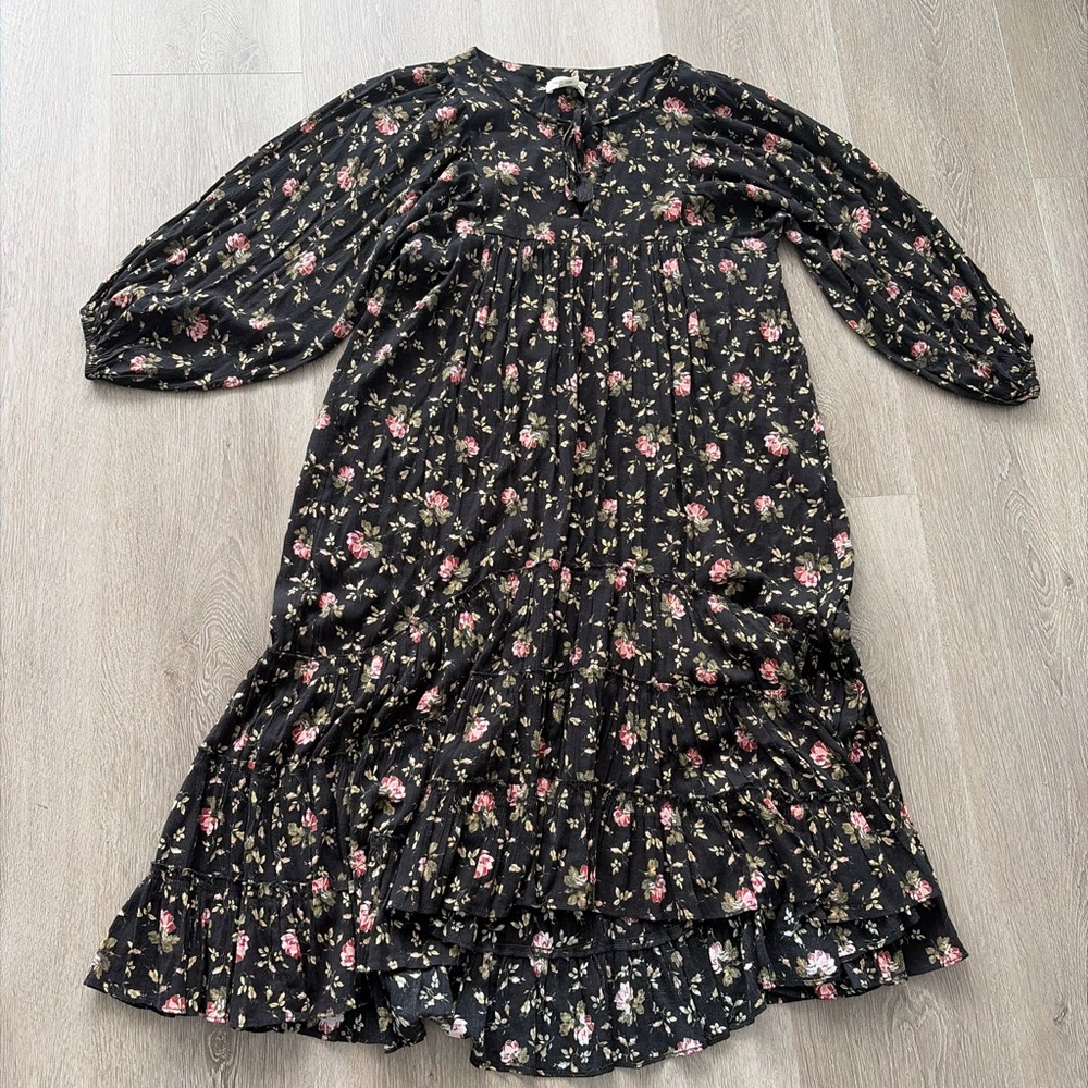 Denim & supply Ralph Lauren dark Floral Tiered Maxi‎ Dress boho hippie